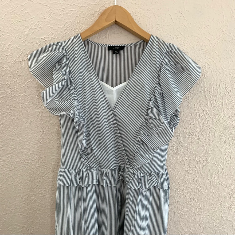 J.Crew Ruffle sleeve cotton voile dress blue stripe - Picture 4 of 12